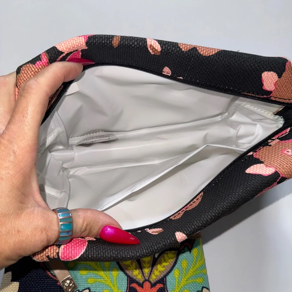 Spartina 449 Cosmetic Case Wristlet‎ 2 Pc Bundle Multi Floral Linen Leather